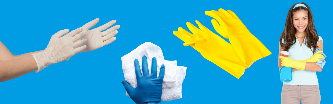 Wholesale cleaning gloves including disposable powder-free gloves, Marigold style yellow gloves, and deep sink gloves available at DuraClean®