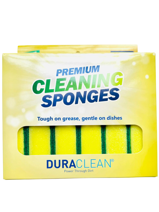 Box of DuraClean premium cleaning sponges on a white background