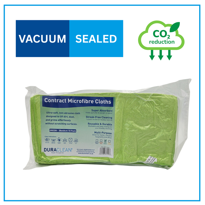DuraClean green microfibre cloths, sealed pack of 10