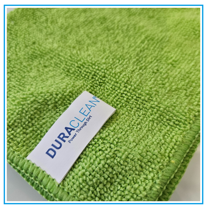 Close-up of green DuraClean microfibre cloth texture