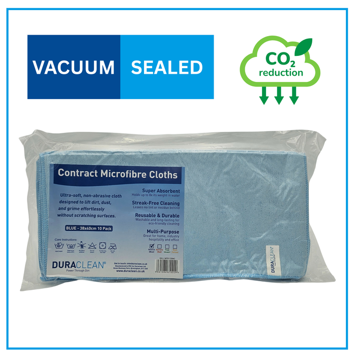 Bulk Blue Microfibre Cloths – 10 Pack – Case of 20 (200 Cloths) – For Commercial Cleaning Contracts