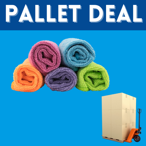 Wholesale pallet of 3,000 microfibre cloths in various colours for effective and gentle cleaning in commercial and residential settings available at DuraClean