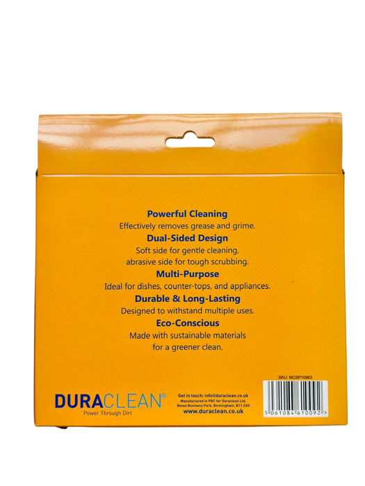 Orange packaging of DuraClean with text on a white background