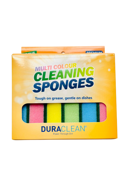 Pack of DuraClean multi-colored cleaning sponges on a white background