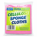 Pack of Duraclean cellulose sponge cloths with pink sponges inside a clear plastic bag on a white background.