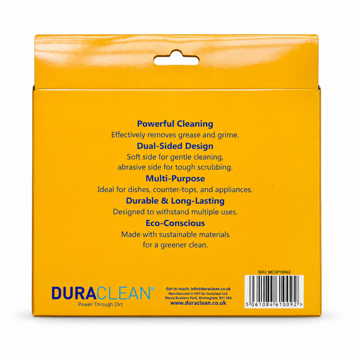 Orange packaging of DuraClean with text on a white background