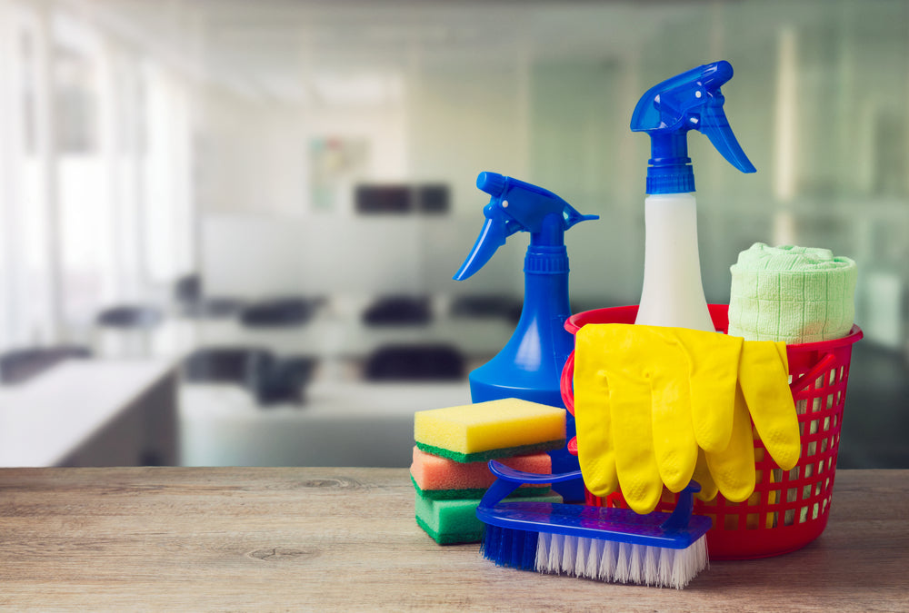 Image showcasing a variety of housekeeping consumables, including cleaning supplies and disposable items.